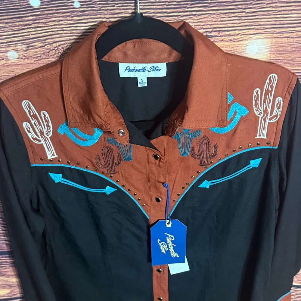 Panhandle Slim Black and Brown Western Shirt - Picture 2 of 6